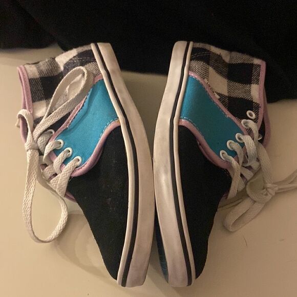 Vans Camryn Black/White Plaid, Turquoise and Purple Trim Womens Size 7 - Picture 6 of 11